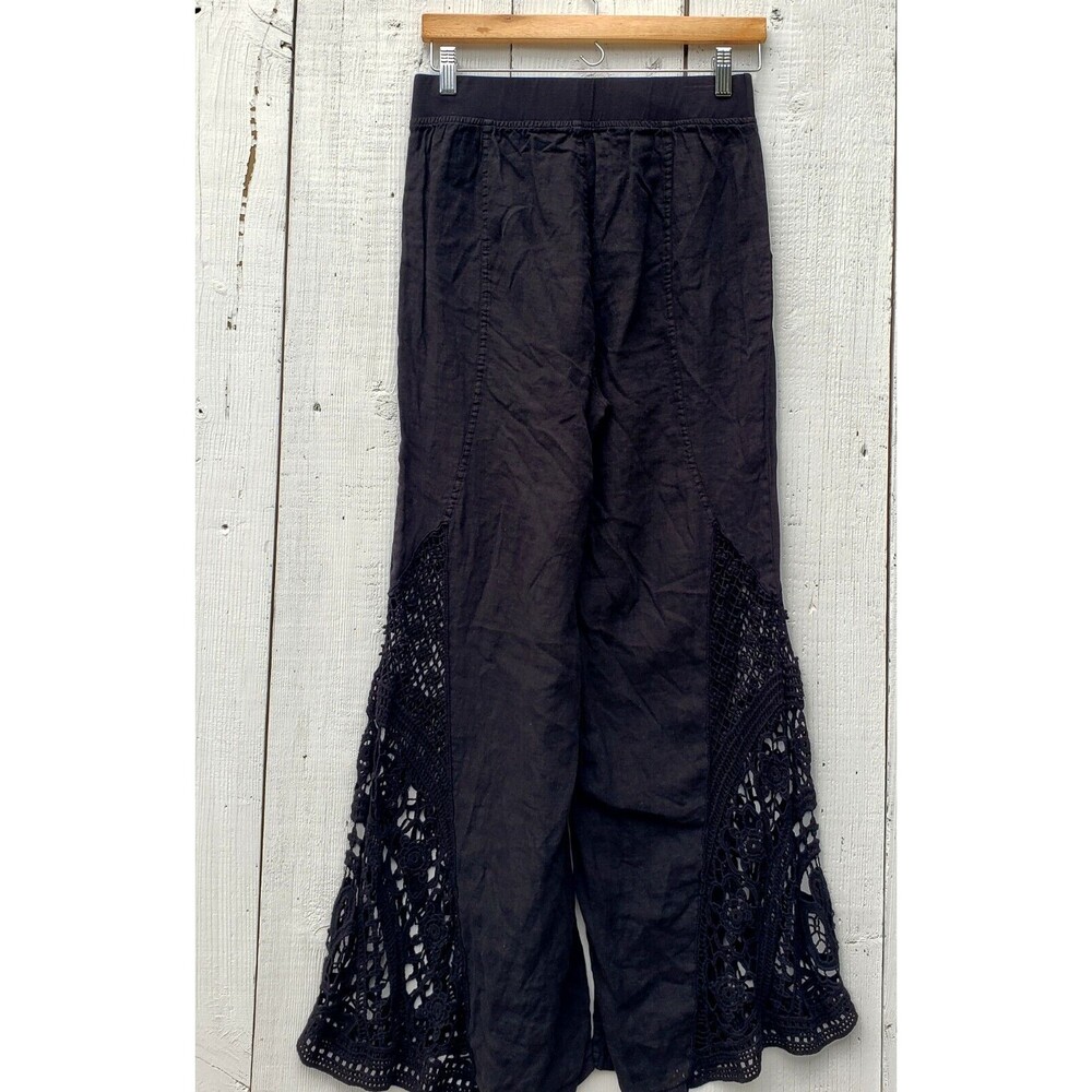 XCVI Ismay Women's Black Crochet LINEN Wide Leg Flowy Waist Pants Sz M - Picture 6 of 11